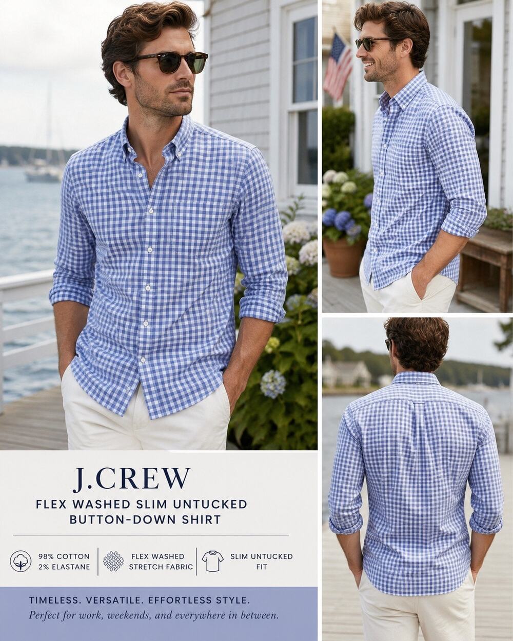 J.Crew Flex Washed Slim Untucked Button-Down Shirt Periwinkle Gingham Preppy S